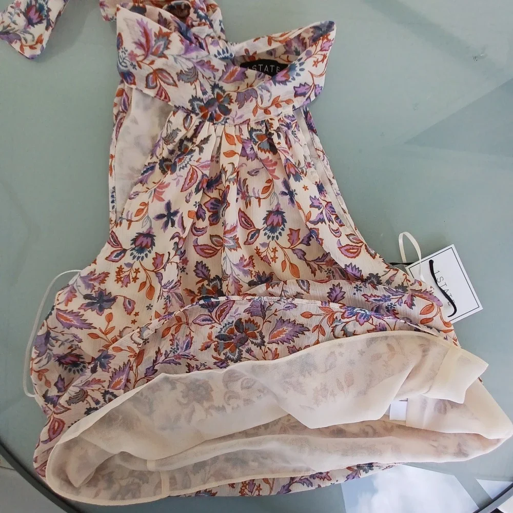 1.STATE Womens Floral Paisley Halter Tie Neck Blouse Cream Purple Blue Small NWT - Picture 6 of 10